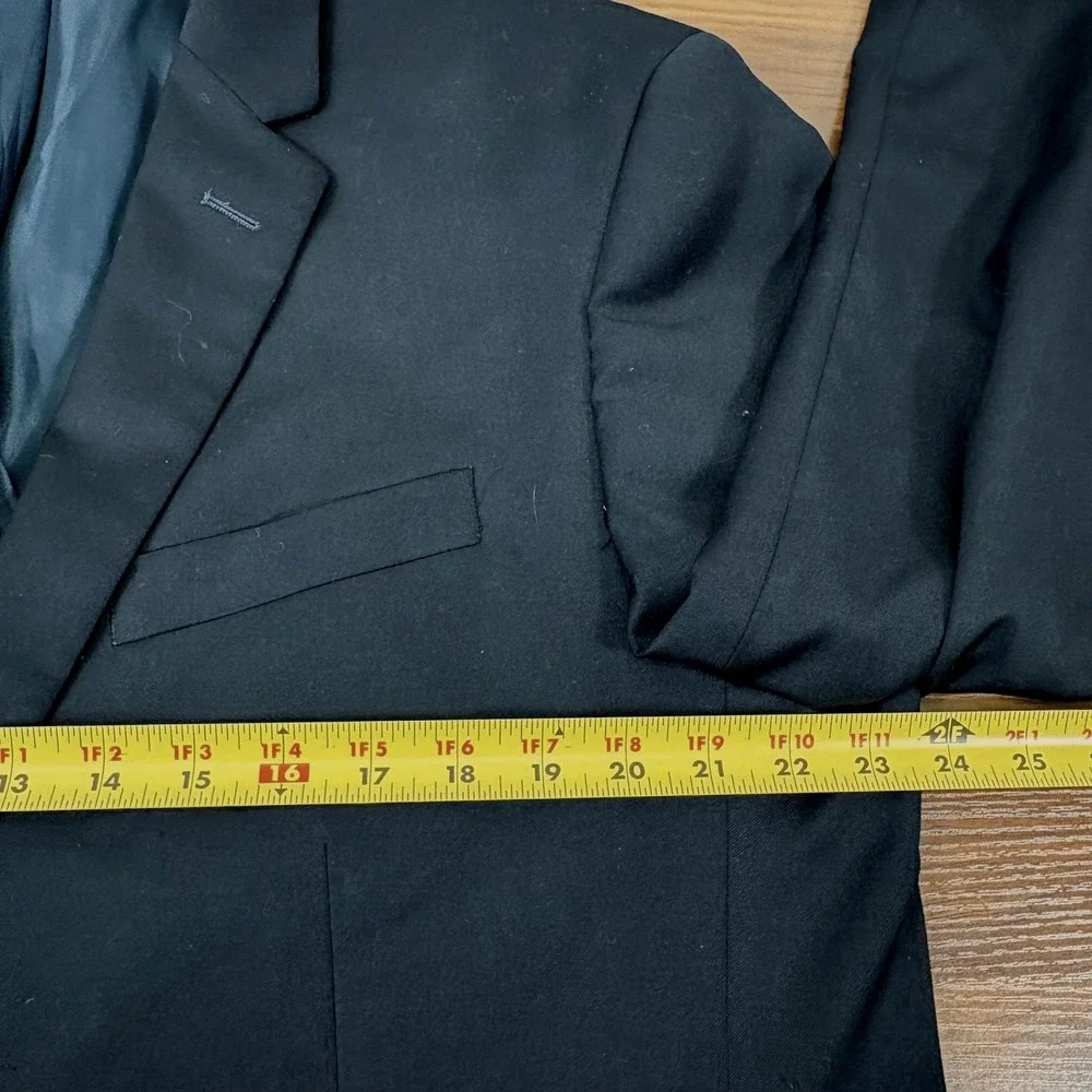Kenneth Cole Suit Jacket Mens 46R Black Wool Blend Two Button Blazer Corpcore